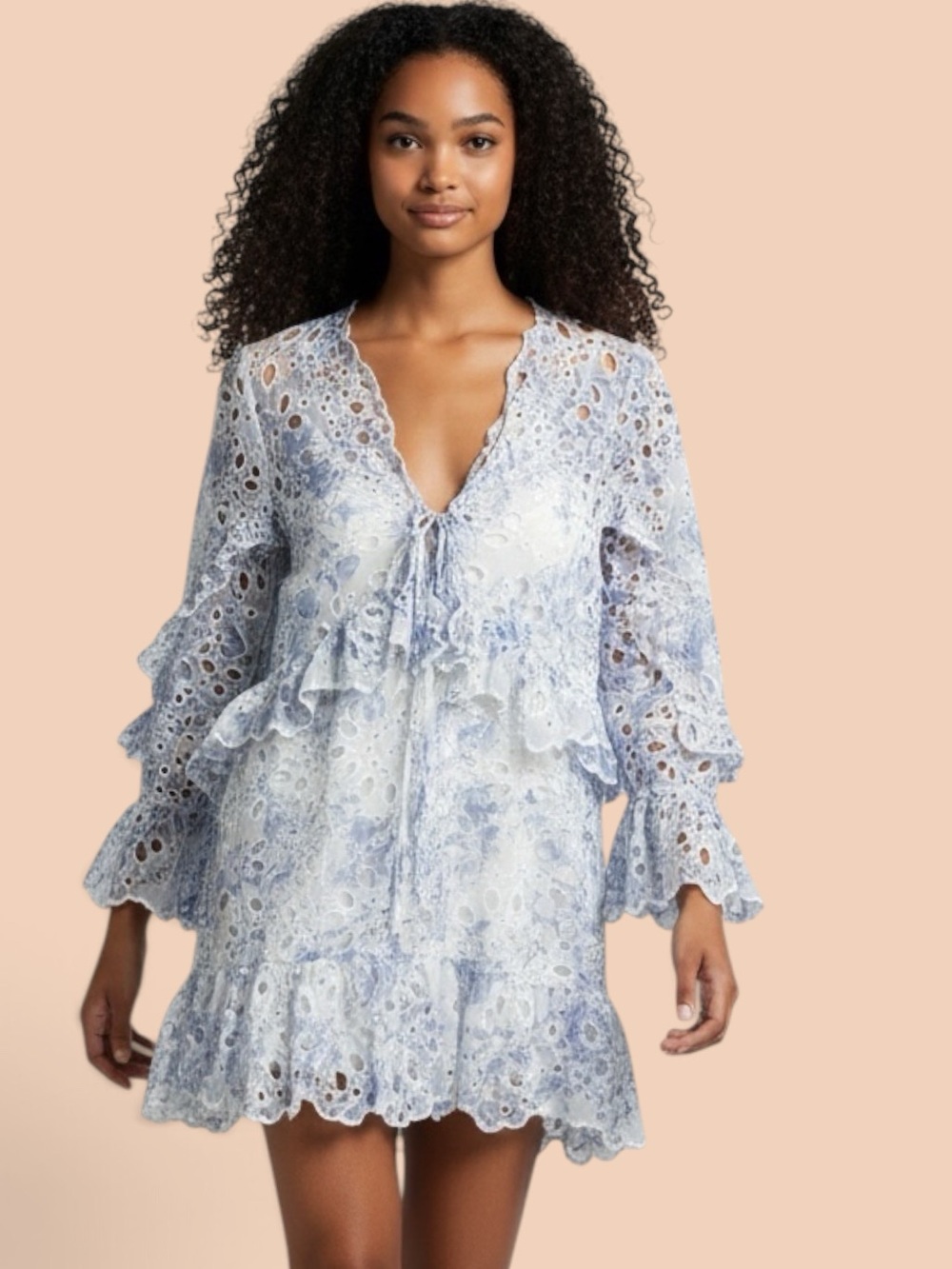 House of Harlow 1960 Light Blue & White Eyelet Ruffle Mini Dress size S
